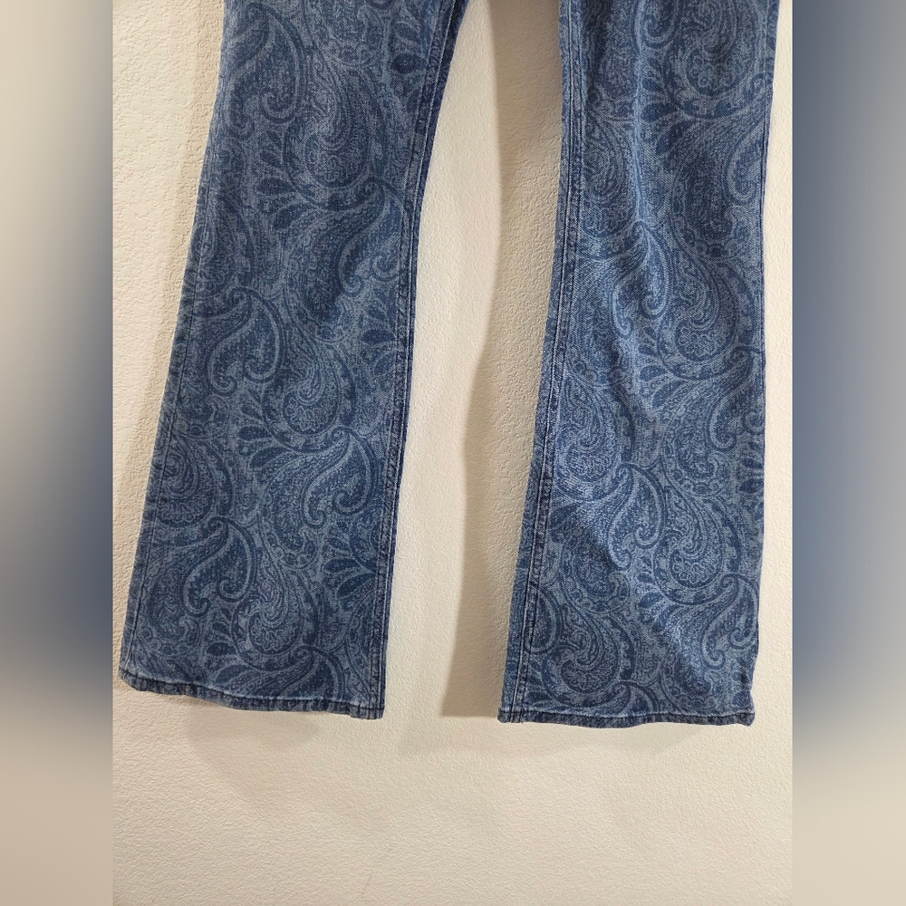 BDG Urban Outfitters Blue Paisley Print High Waist Flare Denim 70s Style Jeans - Picture 4 of 13